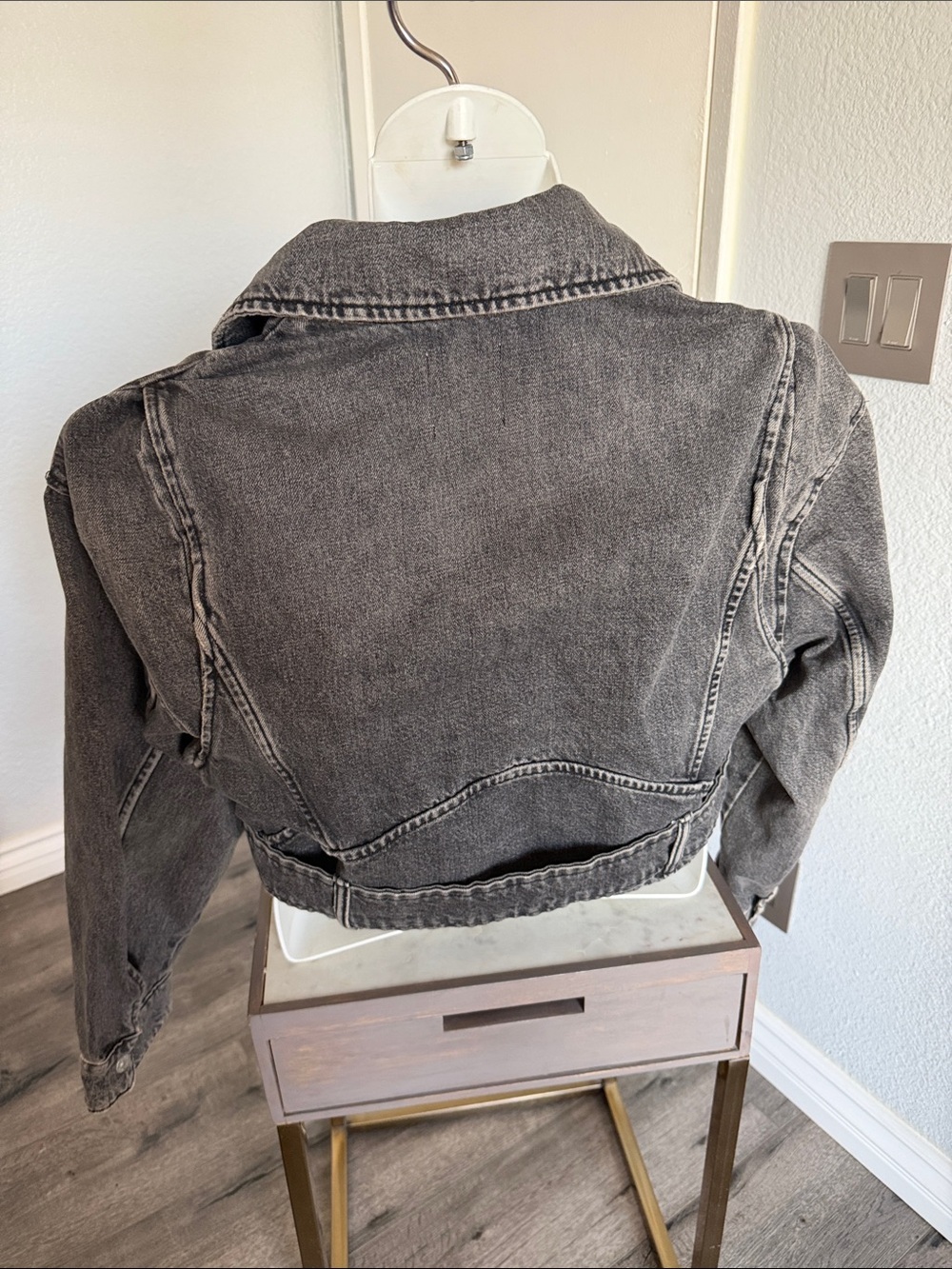 Zara Black Washed Cropped Denim Moto Jacket - Picture 6 of 13